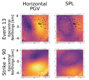 Comparison of Peak Ground Velocity (PGV) and sound pressure level (SPL) for two scenarios.